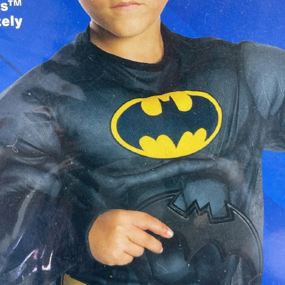 New‎ DC Comic Batman Deluxe Costume Kids L 12-14 Padded Jumpsuit Belt Cape Mask